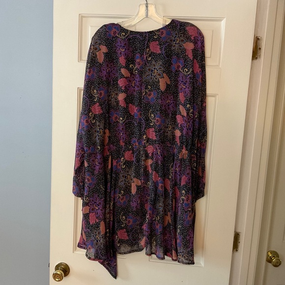 Free People Faux Wrap Dress Purple Floral M Boho Peasant Hippie Festival - Picture 7 of 10